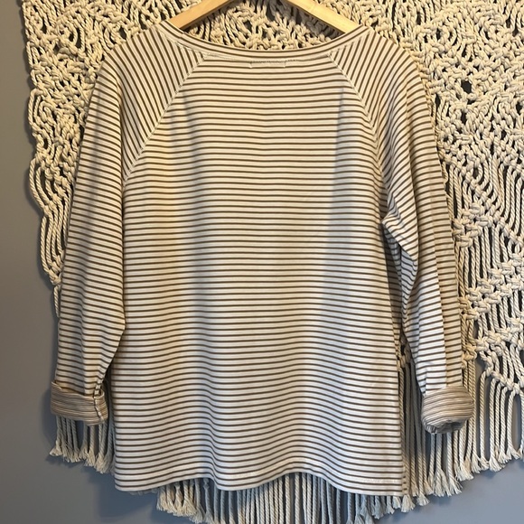 Ralph Lauren Jeans Khaki Stripe 3/4 Rolled Sleeve Top Shirt - Picture 4 of 5